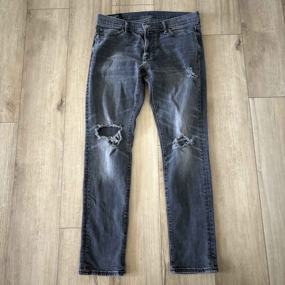 Abercrombie & Fitch Langdon Skinny Jeans Men's 33x32 Denim Distressed Light Gray